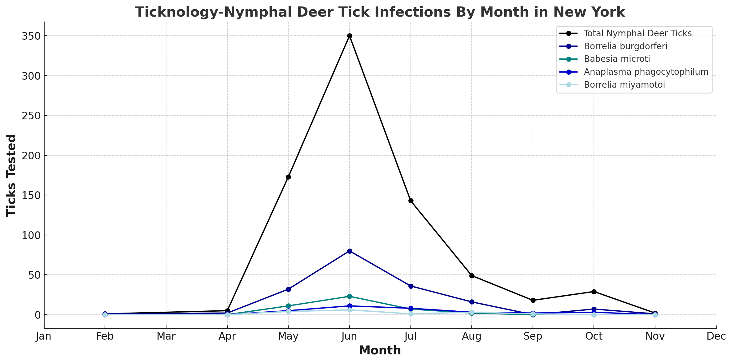Lyme Disease in Nympal Deer Ticks in New York by Month